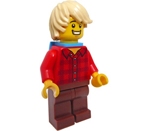 LEGO Boy met Checked Rood Shirt en Rugzak Minifiguur