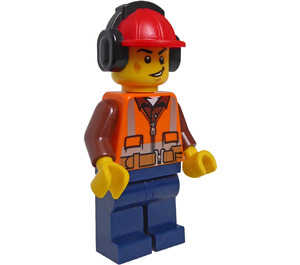 LEGO Bouwvakker met Helm en Koptelefoon Minifiguur