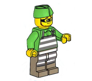 LEGO Crimineel met Prison Overalls en Groen Papier Hoed Minifiguur