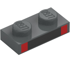 LEGO Plaat 1 x 2 met Zwart en Rood (3023 / 106728)