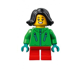 LEGO Meisje met Fel groen Jack en Donker turquoise Handen Minifiguur