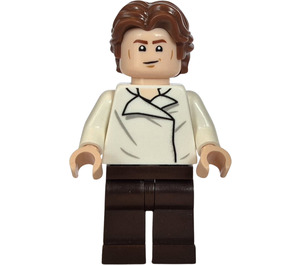 LEGO Han Solo met Wit Shirt met Wrinkles en Dark Bruin Benen met Golvend Haar en Printed Rug Minifiguur