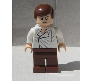 LEGO Han Solo met Wit Shirt met Wrinkles en Reddish Bruin Benen (Somber / gesloten Ogen) Minifiguur