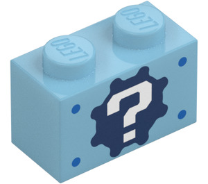 LEGO Steen 1 x 2 met Wit Question Mark aan Dark Blauw Tandwiel Cog (76887 / 107964)