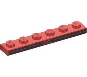 LEGO Plaat 1 x 6 met Rood Audi logo en Dashes aan Zwart Background (3666 / 106729)