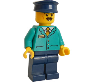 LEGO Trein Conductor met Donker turquoise Uniform en Snor Minifiguur