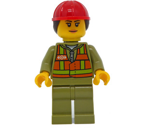 LEGO Trein Worker met Rood Helm en Haar Minifiguur