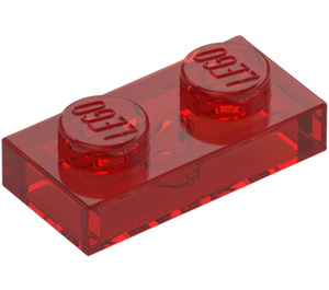 LEGO Transparant rood Plaat 1 x 2 (3023 / 28653)