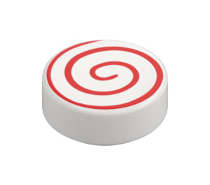 LEGO Wit Tegel 1 x 1 Rond met Rood Swirl (14184 / 100797)