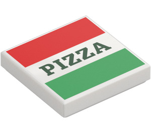 LEGO Wit Tegel 2 x 2 met Rood en Groen Strepen en Pizza (3068 / 29716)