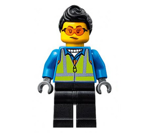 LEGO Vrouw met Oranje Veiligheidsbril, Blauw Jack en Veiligheidsvest Minifiguur