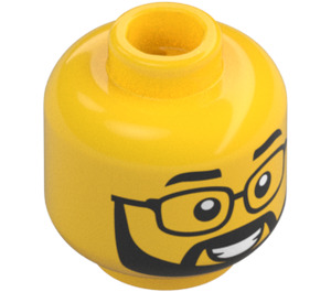 LEGO Mannelijk Hoofd met Zwart Baard, Breed Grijns en Bril (3626 / 101365)