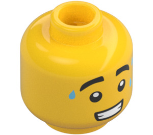 LEGO Mannelijk Hoofd met Drie Sweat Drops, Dik Eyebrows en Clenched Grijns (3626 / 98261)