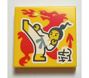 LEGO Geel Tegel 2 x 2 met Martial Arts print (3068)