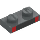 LEGO Plaat 1 x 2 met Zwart en Rood (3023 / 106728)