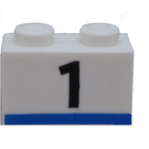 LEGO Steen 1 x 2 met Zwart '1' en Blauw Line met buis aan de onderzijde (3004 / 105601)