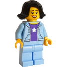 LEGO Vrouw met Zwart Haar en Bright Licht Blauw Hoodie Minifiguur