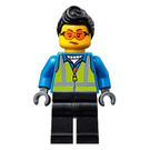 LEGO Vrouw met Oranje Veiligheidsbril, Blauw Jack en Veiligheidsvest Minifiguur