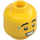 LEGO Mannelijk Hoofd met Drie Sweat Drops, Dik Eyebrows en Clenched Grijns (Verzonken solide nop) (3626 / 98261)